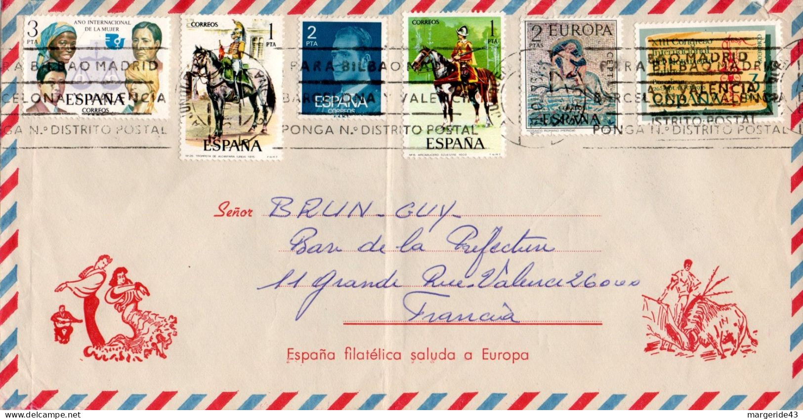 ESPAGNE AFFRANCHISSEMENT COMPOSE SUR LETTRE POUR LA FRANCE 1978 - Cartas & Documentos