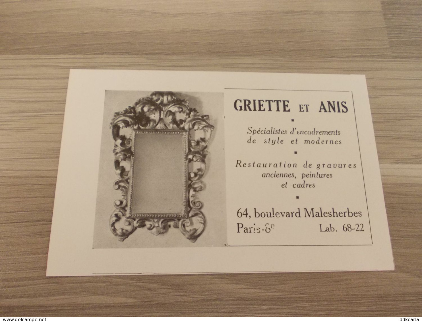 Reclame Advertentie Uit Oud Tijdschrift 1952 - Griette Et Anis - Spécialistes D'encadrements De Style Et Modernes - Publicidad