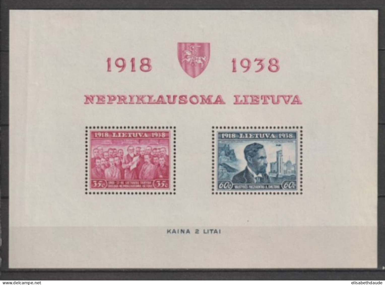 1939 - LITUANIE - BLOC YVERT N° 1 * MH  - COTE = 15 EUR. - Lituanie