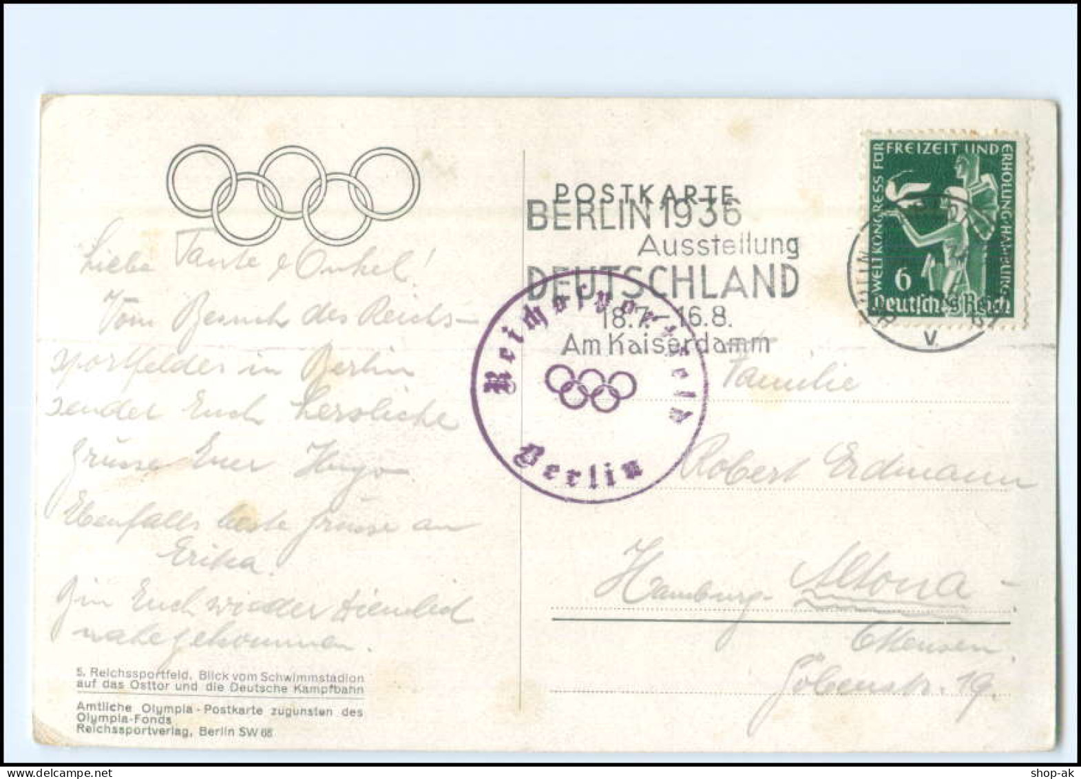 Y27074/ Berlin Olympiade 1936 Reichssportfeld AK  - Giochi Olimpici