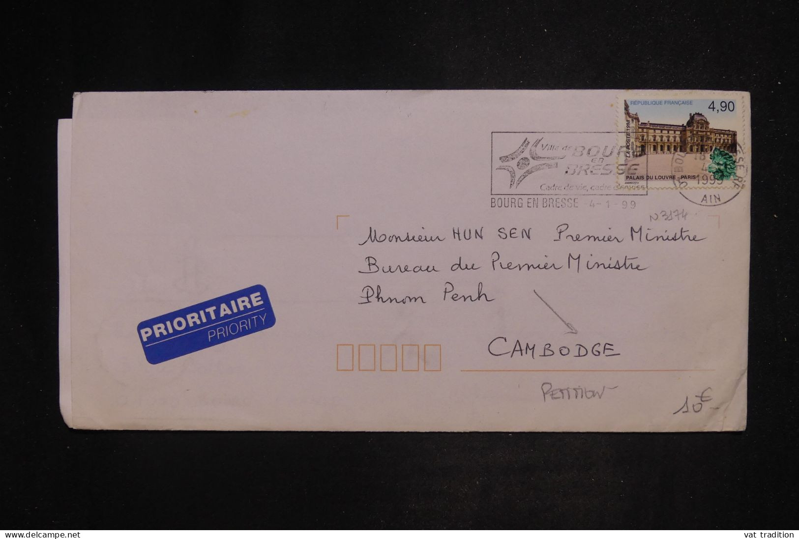 FRANCE - Enveloppe De Bourg En Bresse Pour Le Cambodge En 1999 - L 152036 - 1961-....