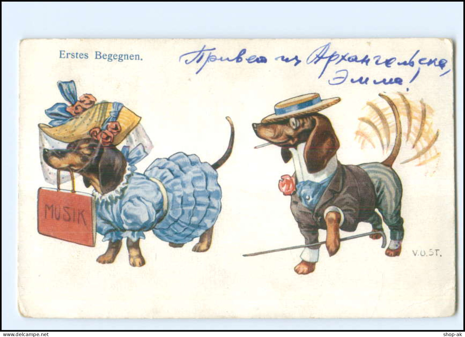 S4141/ Menschliche Dackel Dachshund  AK "Dackels Liebesleben"  - Hunde