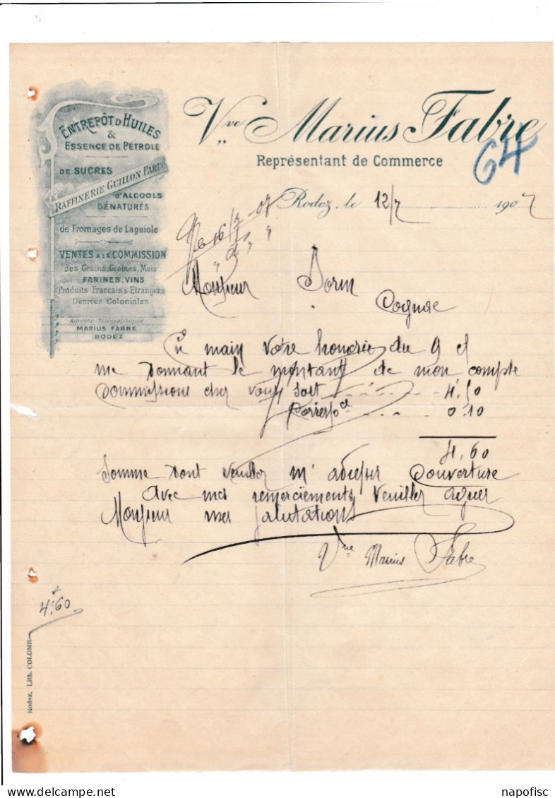 12-Vve M.Fabre...Représentant De Commerce....Rodez..(Aveyron)...1907 - Other & Unclassified