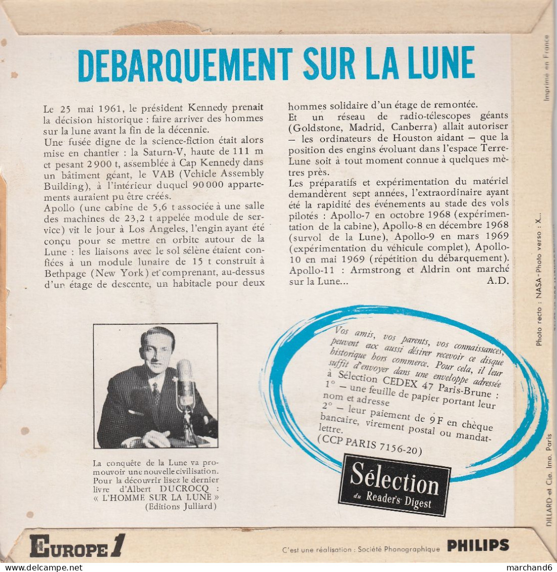 Sélection Reader's Digest Europe1 Philips Débarquement Sur La Lune/opération Apollo XI - Otros - Canción Francesa