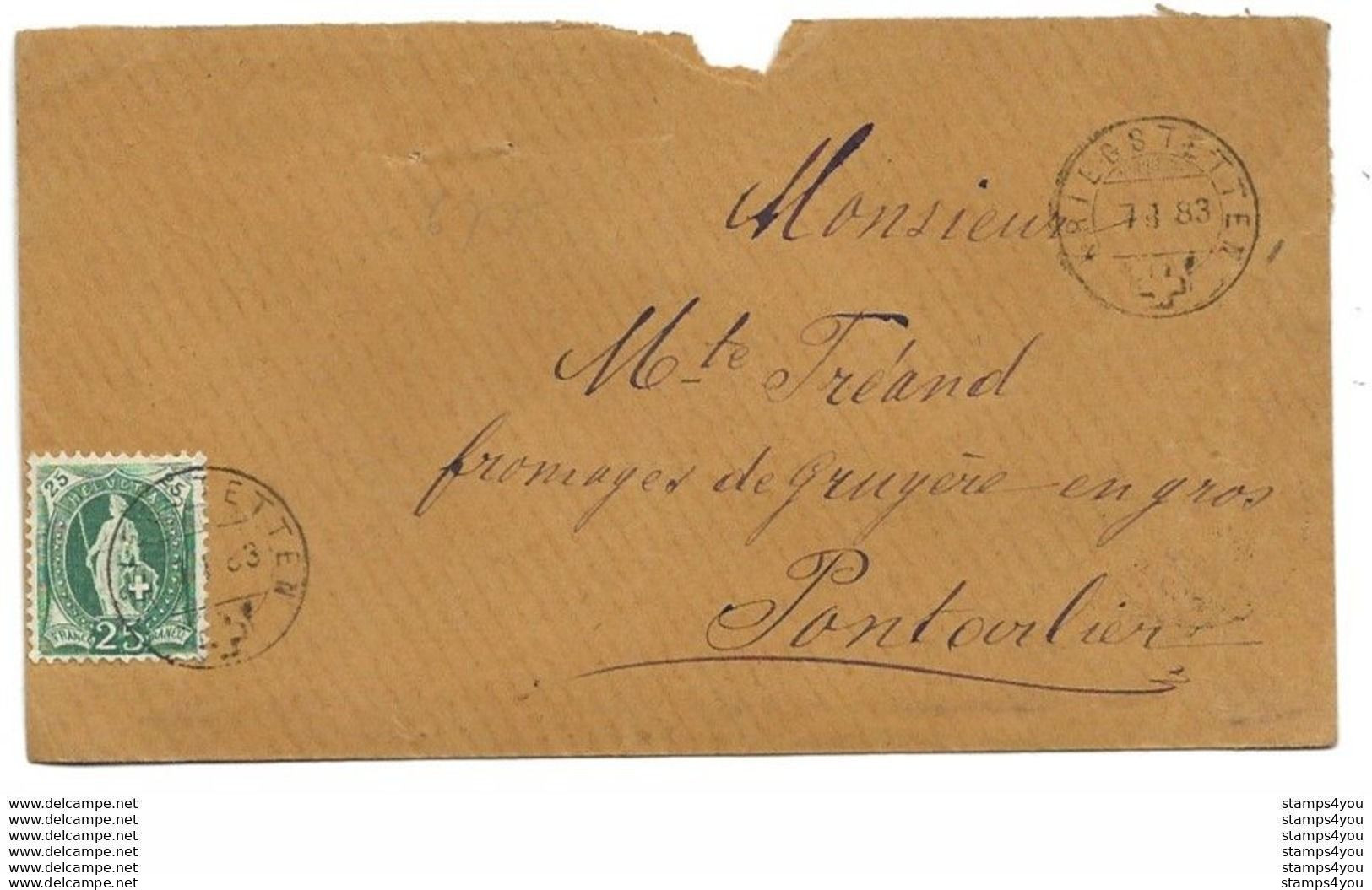 75 - 15 - Enveloppe Envoyée à Pontarlier - Cachets à Date Kriegstetten 1883 - Storia Postale