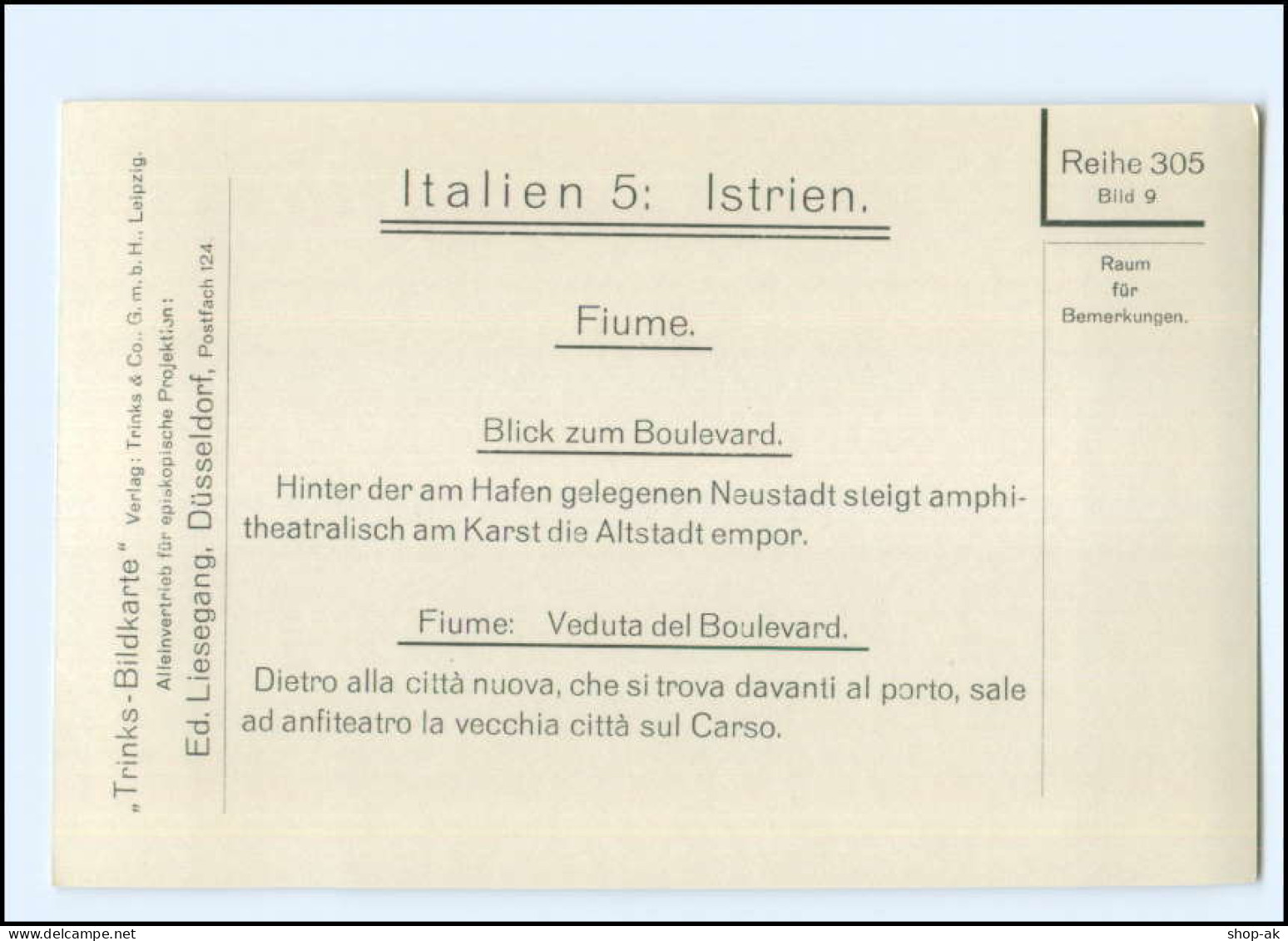 S4067/ Fiume Rijeka  Trinks-Bildkarte AK-Format Ca.1925 - Croatie