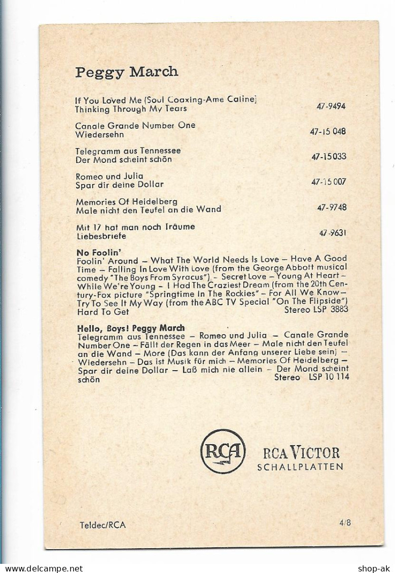 Y25440/ Peggy March  RCA Autogrammkarte  Faksimile - Cantanti E Musicisti
