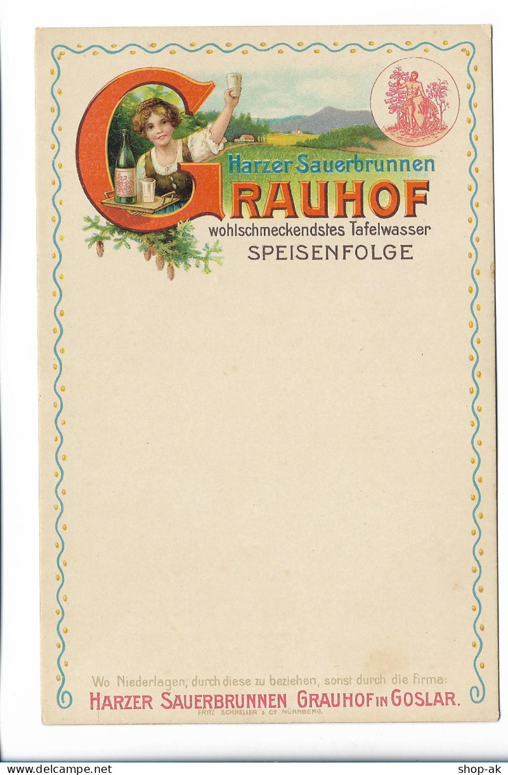 C5084/ Speisekarte Menu Grauhof Harzer Sauerbrunnen Goslar Litho Ca.1910 - Menus