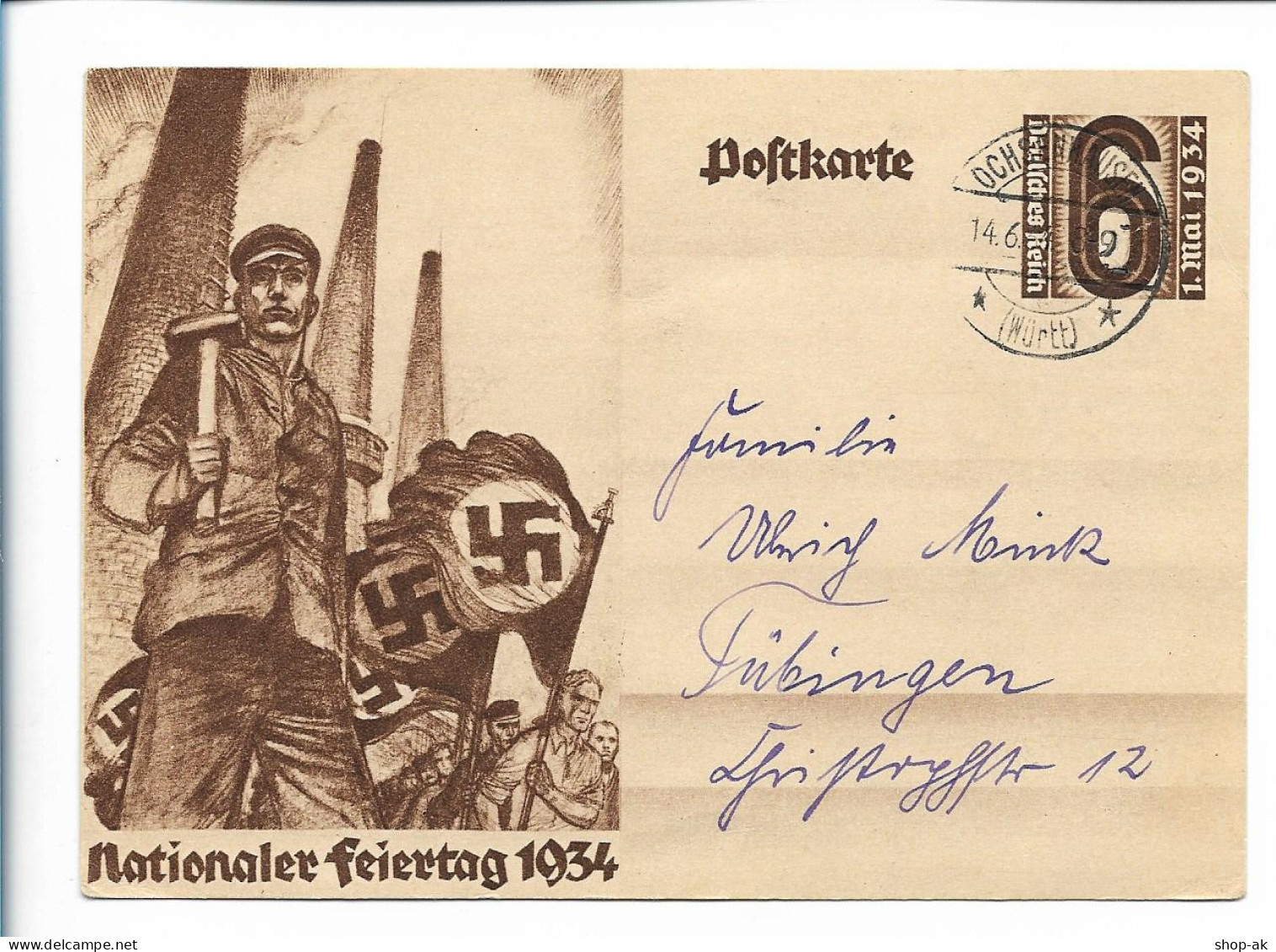 Y25377/ Nationaler Feiertag 1934 Ganzsache Drittes Reich  - Weltkrieg 1939-45