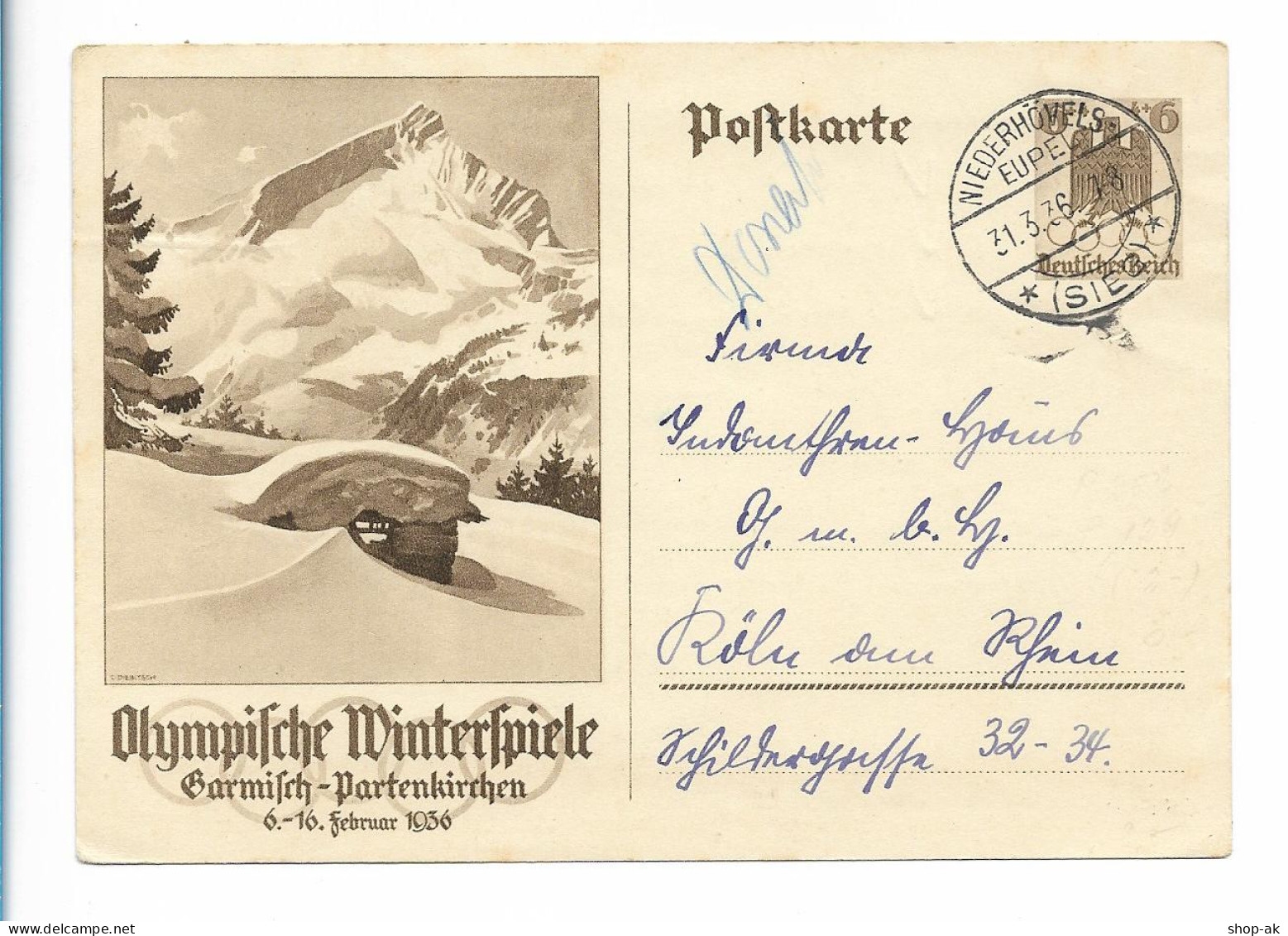 Y25381/ Ganzsache Olympiade 1936 Winterspiele Garmisch-Partenkirchen  - Olympische Spelen