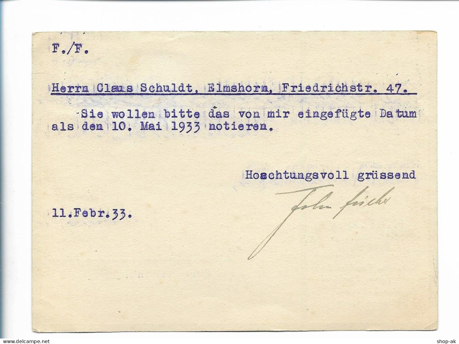 Y25373/ Polstermöbel-Matratzenfabrik John Fischer  Hamburg Eimsbüttel 1933 AK - Eimsbuettel