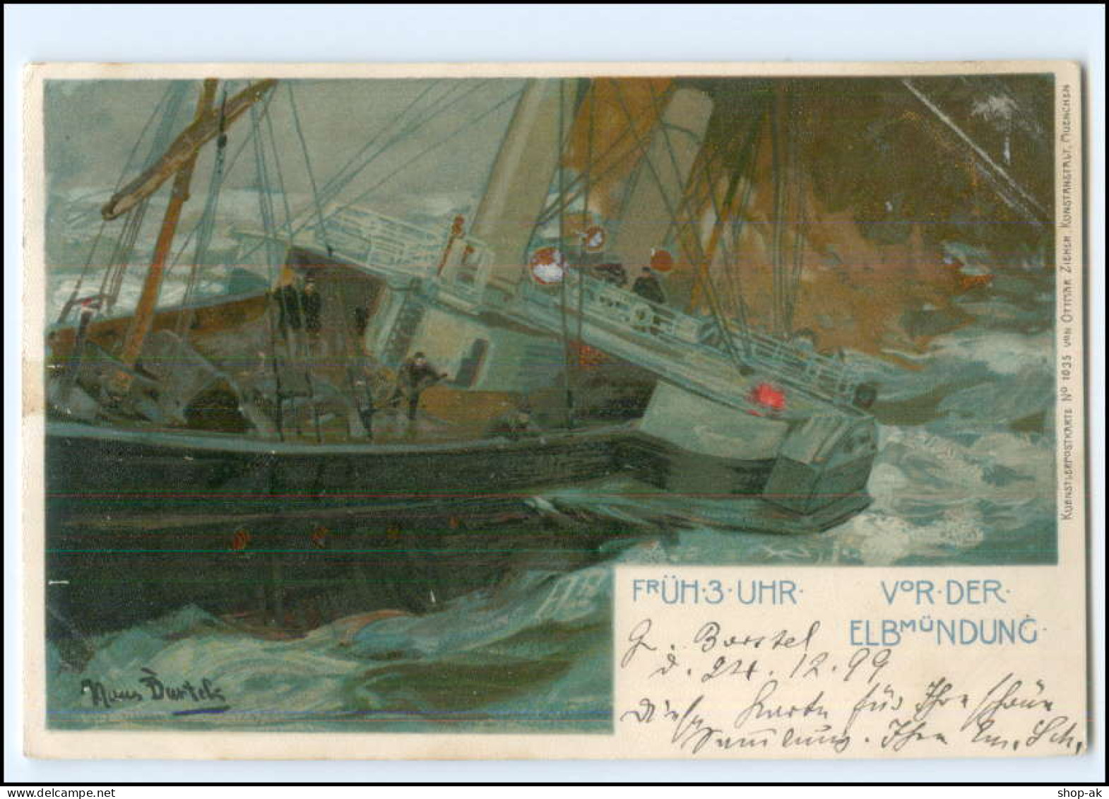 XX17942/ Schiff Vor Der Elbmündung , Starker Seegang  Litho AK 1899   - Cargos