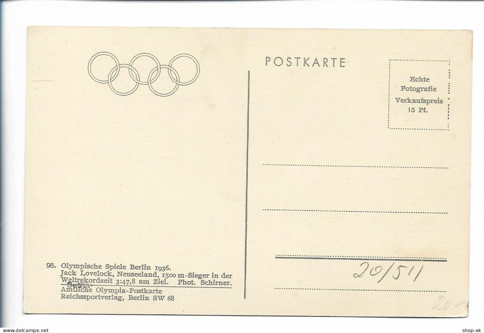 XX17836/ Olympiade 1936 Jack Lovelock, Neuseeland Sieger 1500 M, Foto AK  - Olympic Games