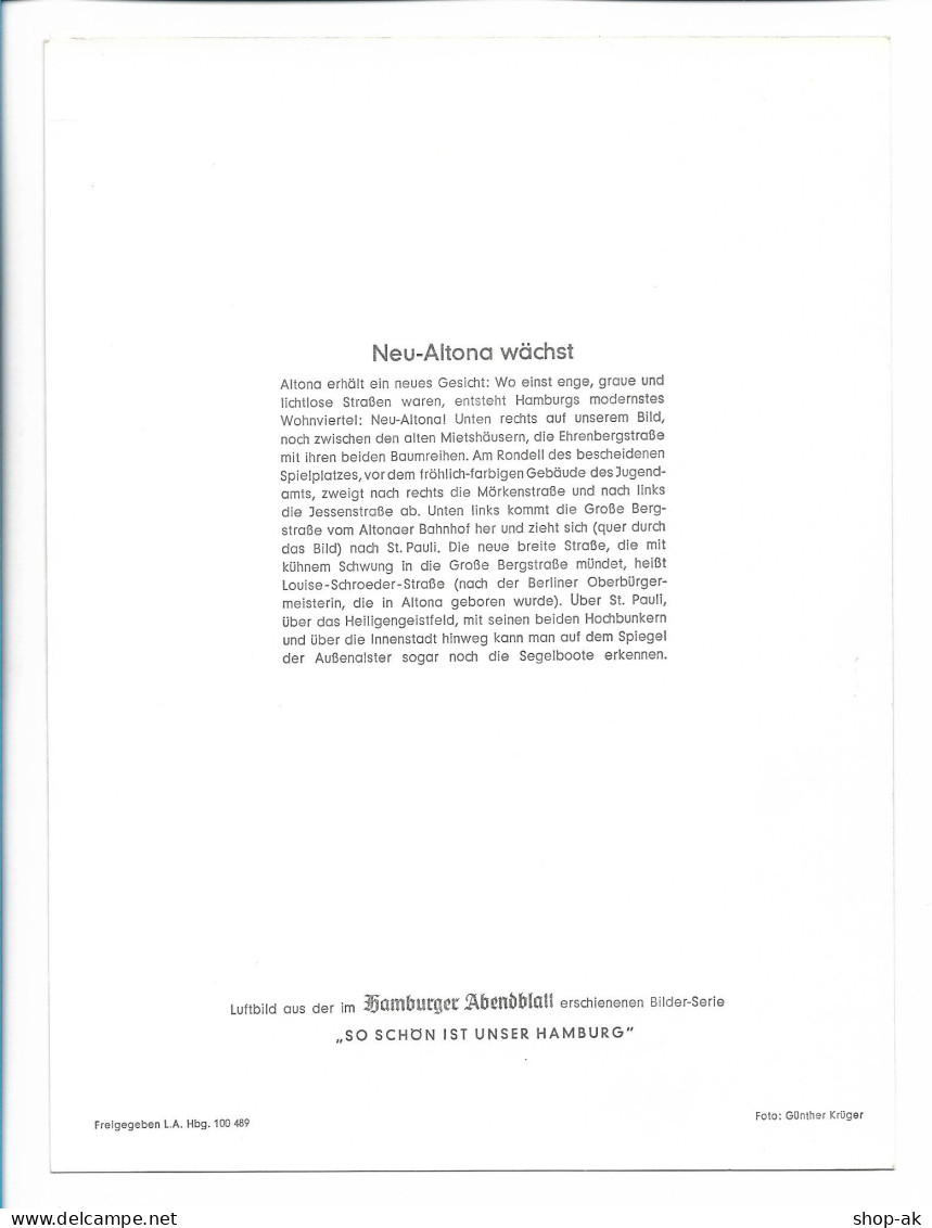 C5075/ Hamburg Altona  Luftaufnahme 1961 24 X 18 Cm  - Altona