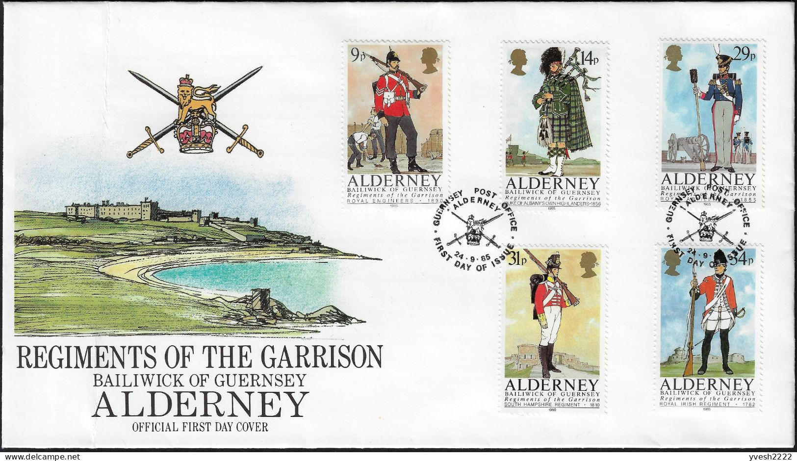 Aurigny Alderney 1985 Y&T 23 à 27. Costumes Militaires D'unités Présentes Sur L'île - Textiles