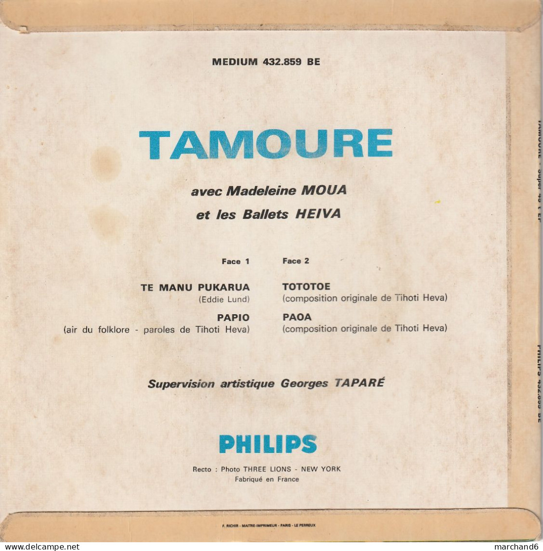 Tamouré Avec Madeleine Moua Philips 432 859  Te Manu Pukarua/papio/tototoe/paoa - Autres & Non Classés