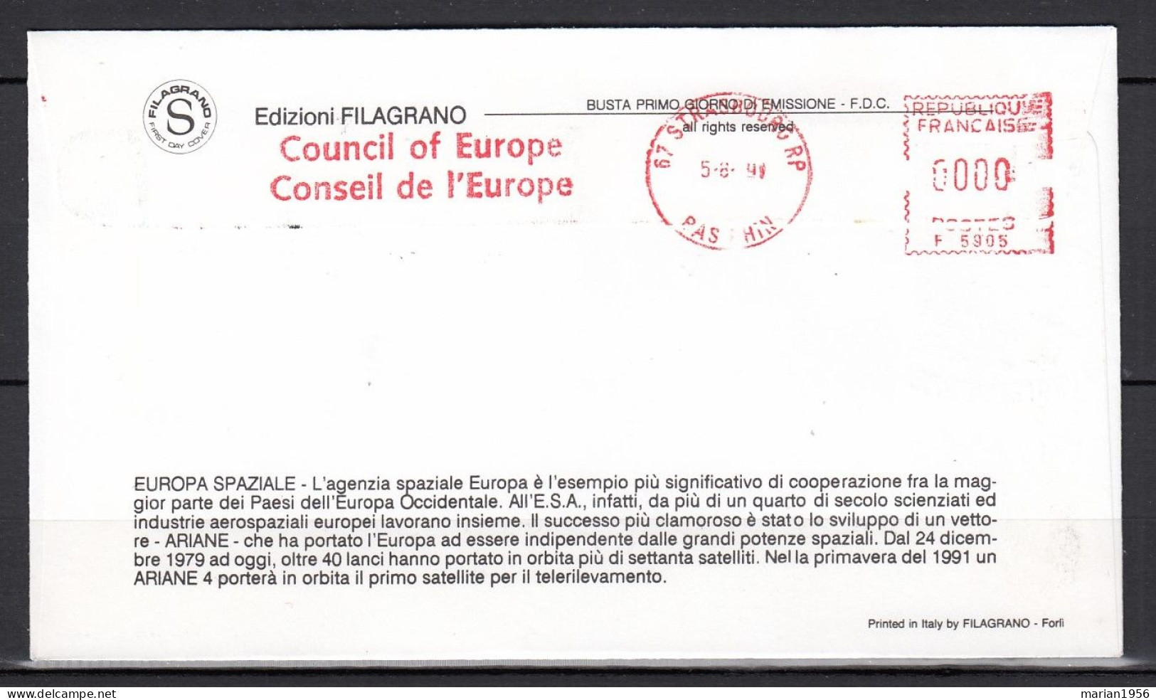 Italie 1991 - FDC Special - EUROPA CEPT - Europe Spatiale - Tirage Limite A 60 Ex.numerotes - 1992