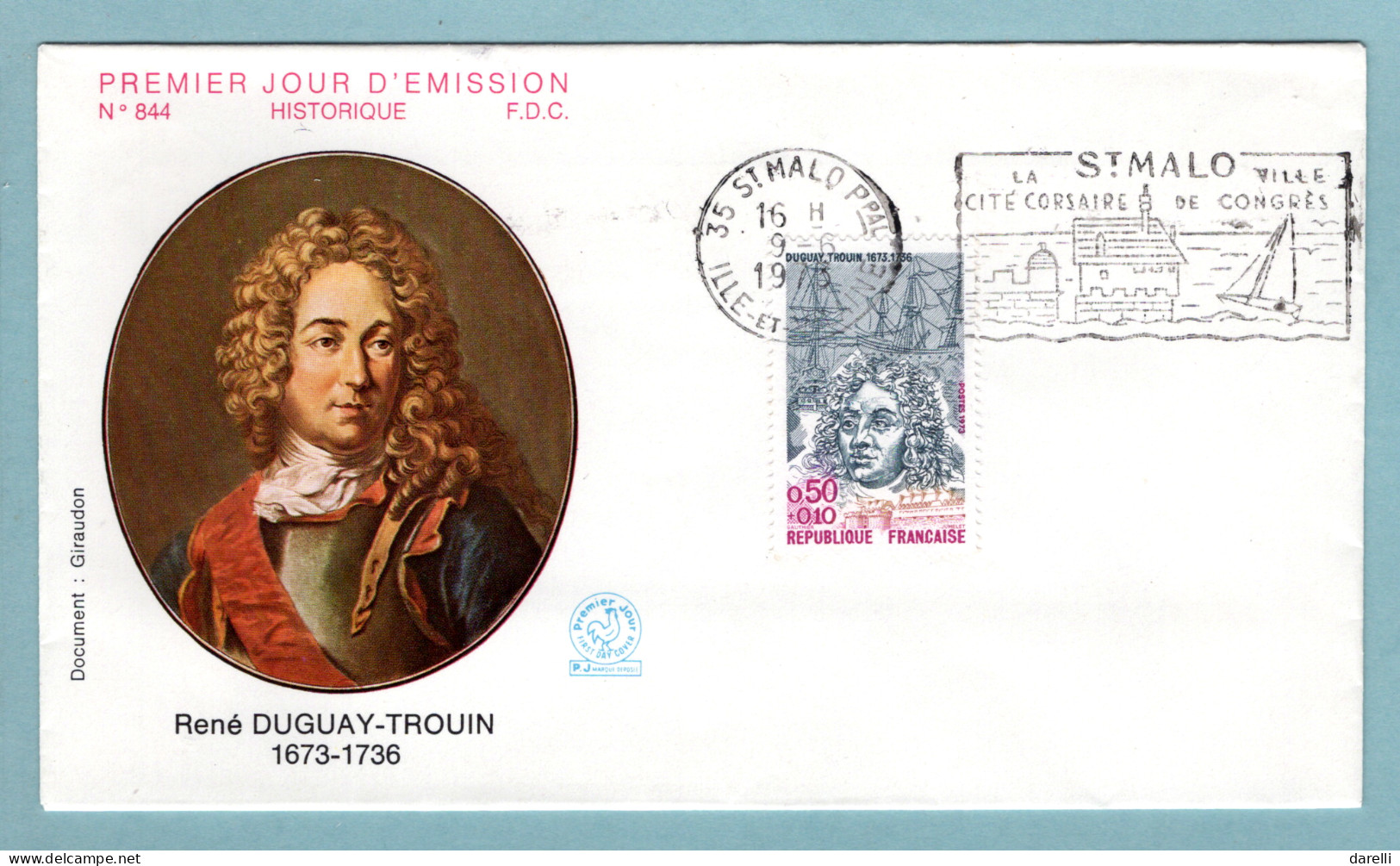 FDC France 1973 - Personnages Célèbres -  Duguay Trouin - Corsaire Et Explorateur - YT 1748 - Flamme 35 Saint Malo - 1970-1979