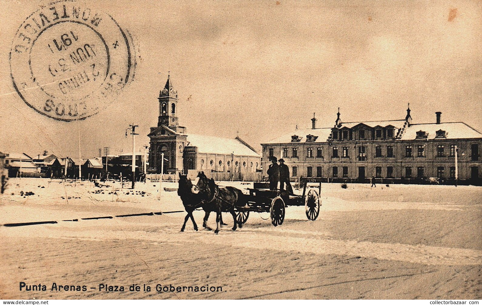 Chile Punta Arenas Plaza De La Gobernacion Patagonia Carruaje En Paisaje Nevado Edicion GM Grossi - Chili