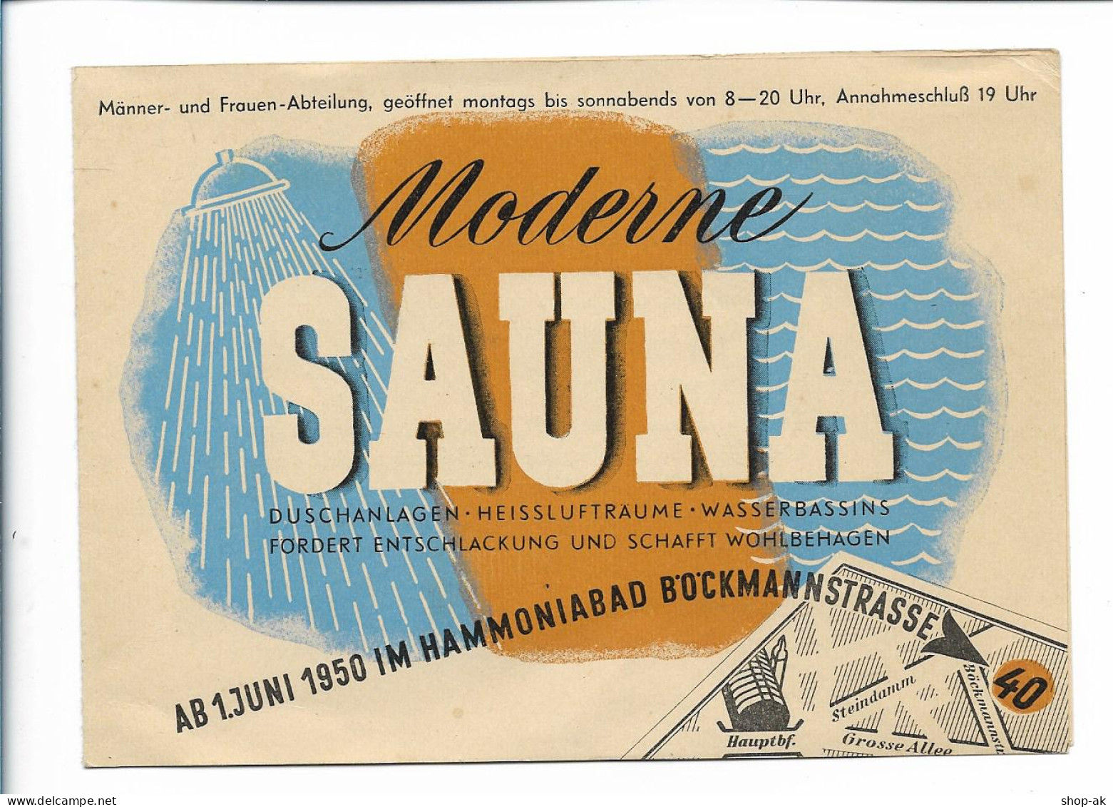 Y24786/ Sauna Hammoniabad Altona  Böckmannstr.  1950 Werbung  - Altona