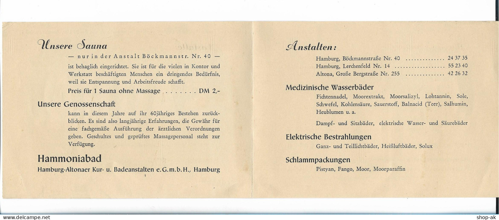 Y24786/ Sauna Hammoniabad Altona  Böckmannstr.  1950 Werbung  - Altona