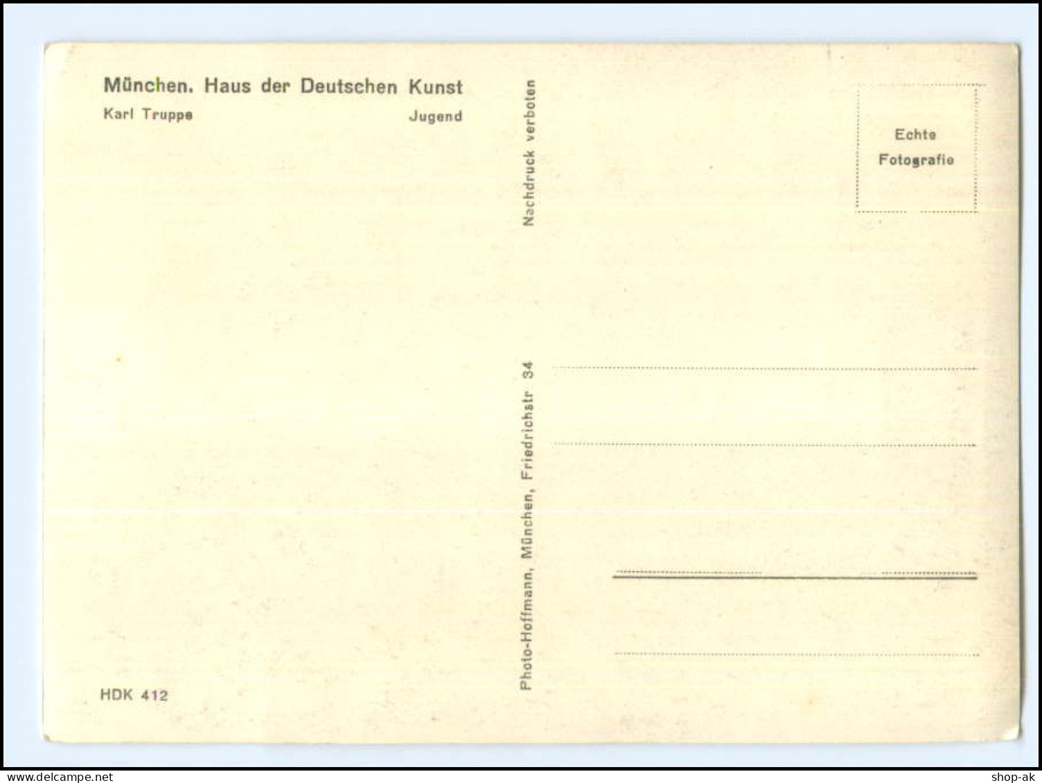 Y24362/ HDK Nr. 412 Haus Der Deutsche Kunst Foto AK  Frau Nackt Erotik - Guerre 1939-45