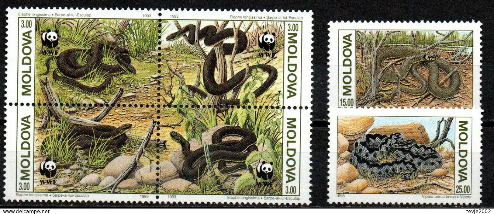 Moldawien Moldova Moldau 1993 - Mi.Nr. 50 - 55 - Postfrisch MNH - Tiere Animals Schlangen Snakes WWF - Slangen