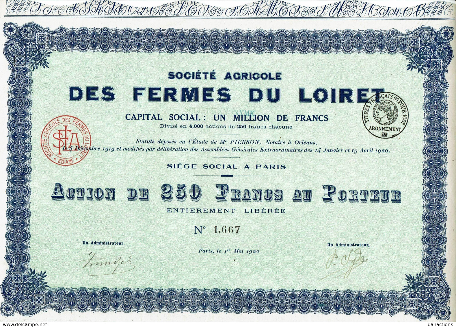 45-FERMES DU LOIRET. STE AGRICOLE DES ... ORLEANS / PARIS   Imprimerie RICHARD - Otros & Sin Clasificación
