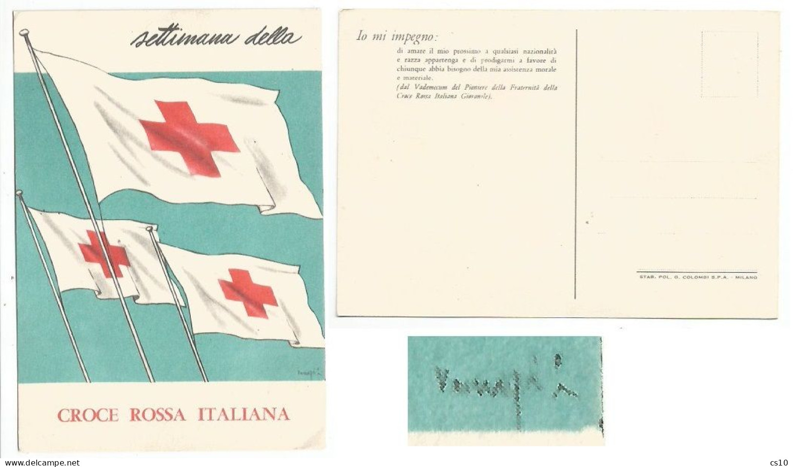 Red Cross Settimana Della Croce Rossa Italiana Cart.nuova Firmata Dall'autore - Anni '50 - Cruz Roja