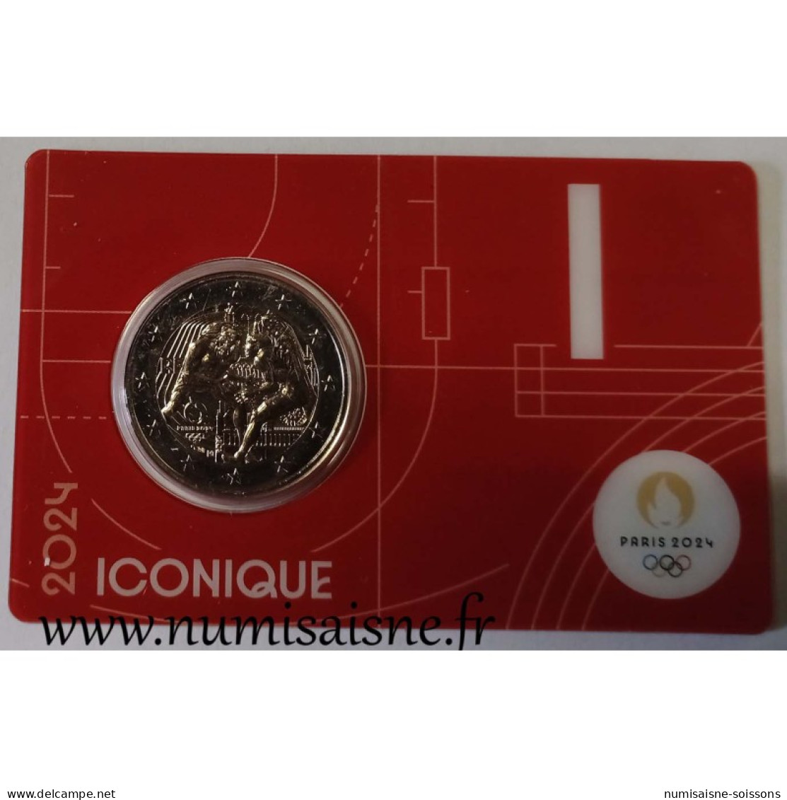 FRANCE - 2 EURO 2024 - JEUX OLYMPIQUES 2024 - HERCULE LUTTE - NOTRE DAME - COINCARD ROUGE "I" - BU - France