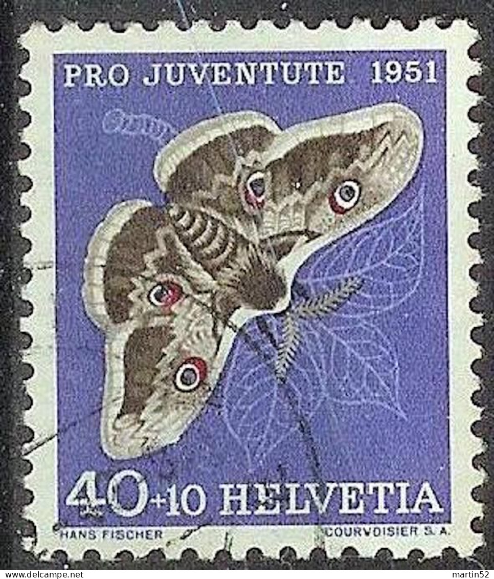 Schweiz Suisse Pro Juventute 1951: Saturnia Pyri Zu WI 142 Mi 565 Yv 516 Mit Eck-Stempel .52-8 Unlesbar (Zu CHF 15.00) - Used Stamps