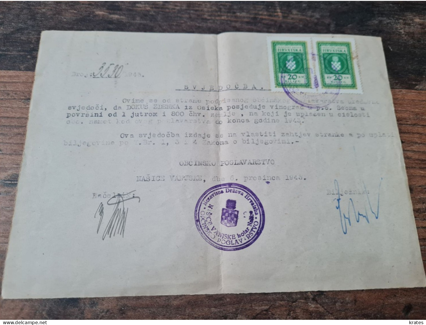 Old Personal Documents - Confirmation, Certification, Tax Stamps Yugoslavia, Croatia, NDH - Unclassified