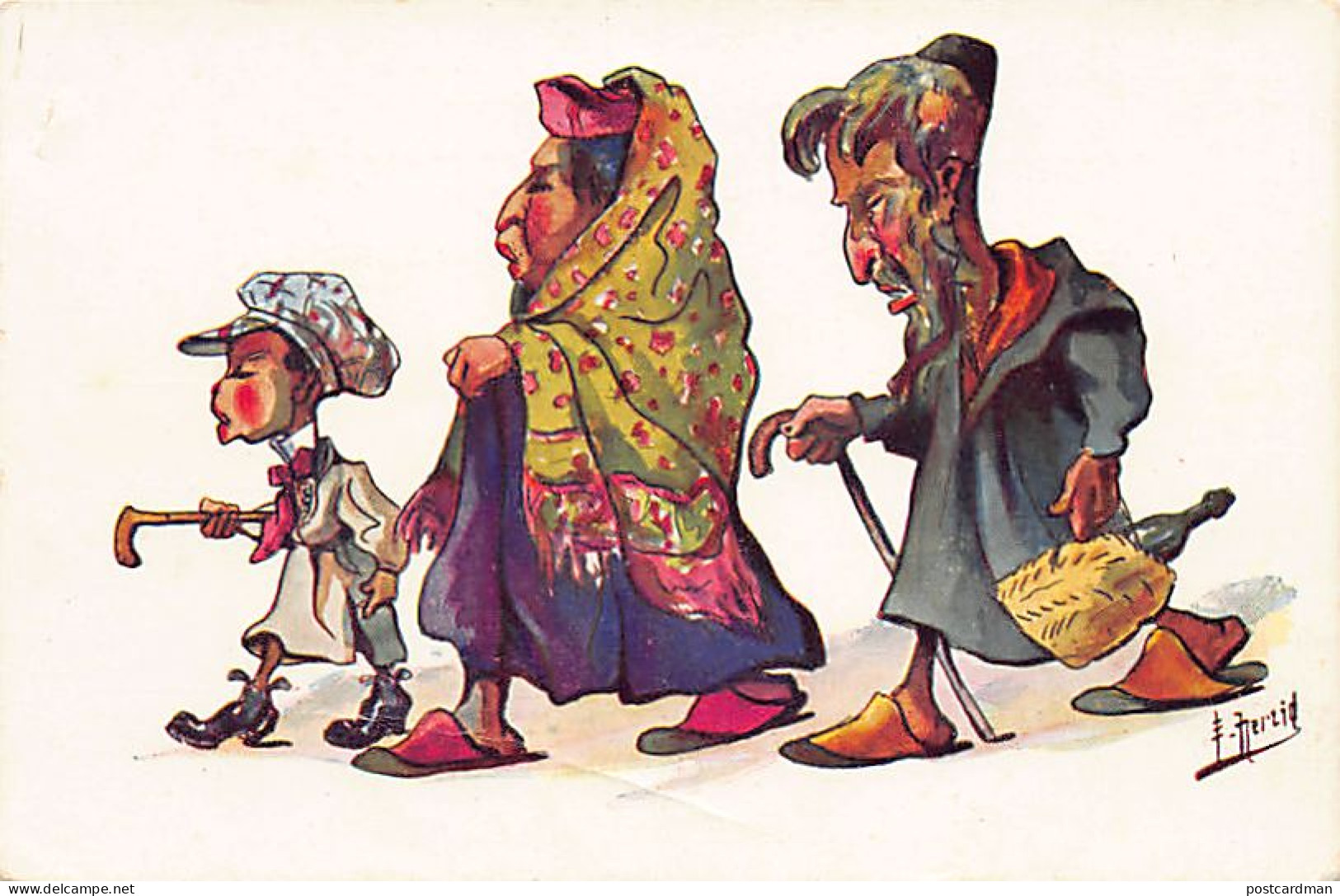 JUDAICA - Maroc - Famille Juive - Caricature Par F. Herzig - Ed. Inconnu  - Judaisme