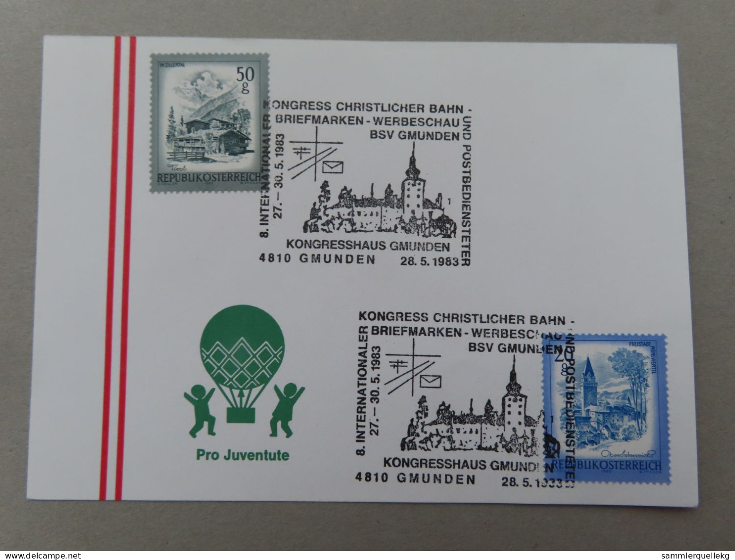 Österreich Pro Juventute - Mit Sonderstempel 28. 5. 1983 Gmunden, 8. Int. Kongress Chritlicher Bahn Postbedien. (Nr.625) - Sonstige & Ohne Zuordnung