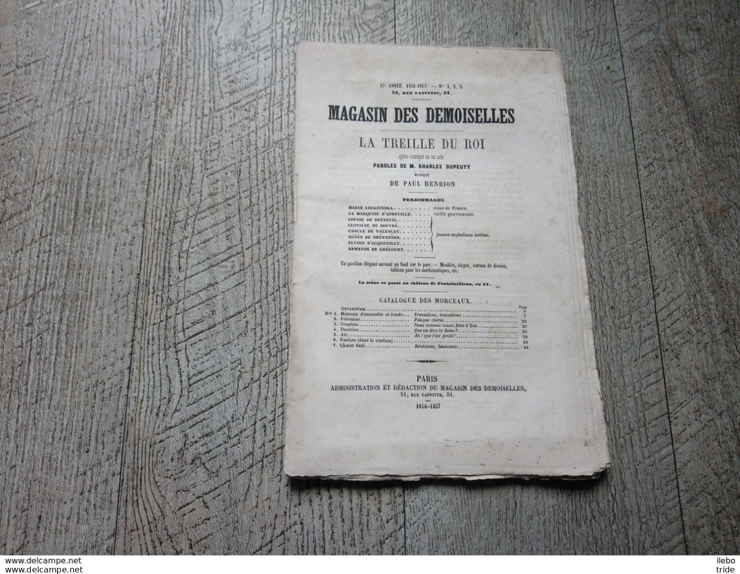 La Treille Du Roi Partition Ancienne Henrion Dupeuty 1856 Opéra Comique En 1 Acte Musique - Partitions Musicales Anciennes