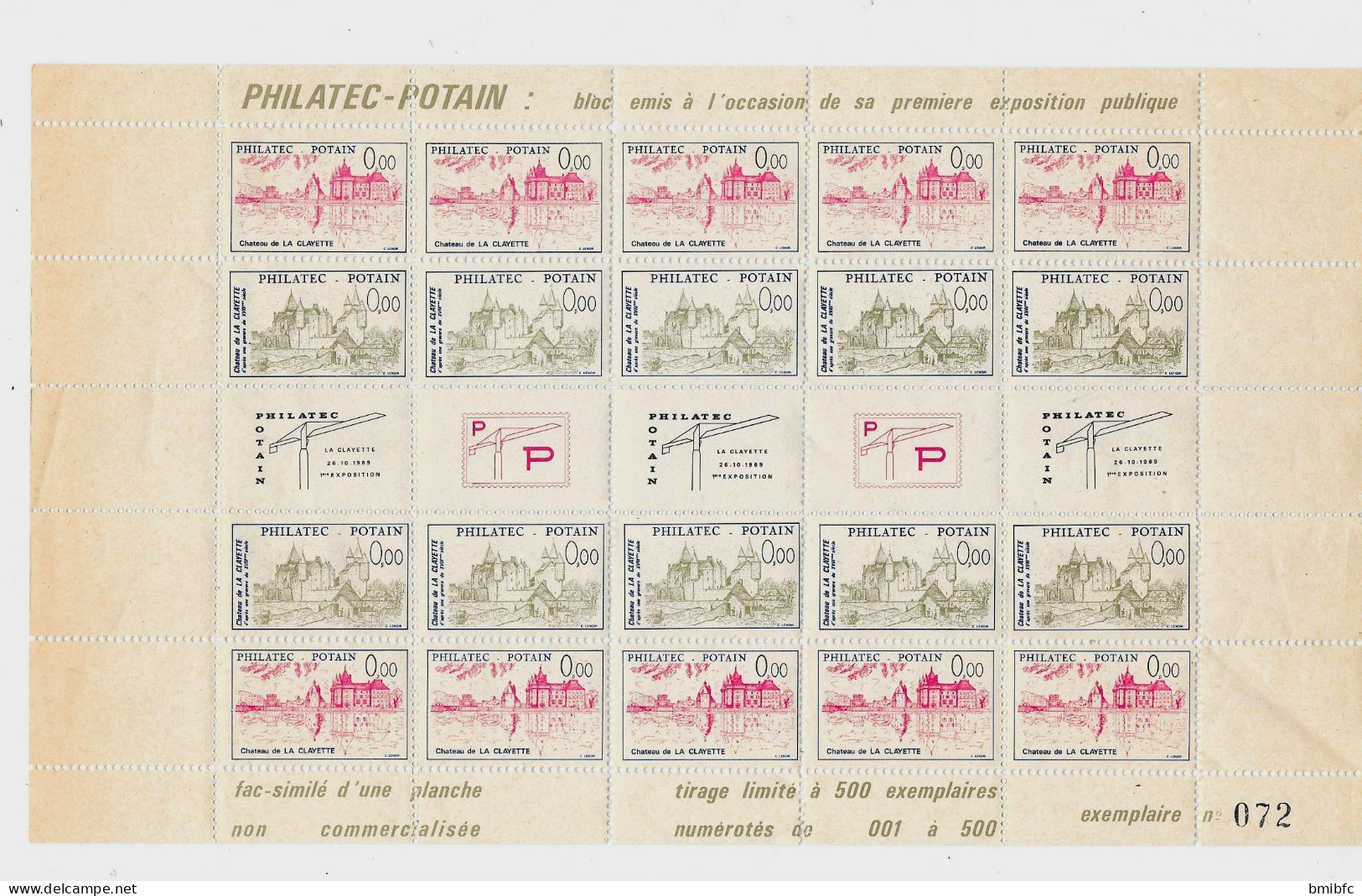 Bloc Complet PHILATEC - POTAIN : Bloc émis à L'occasion De Sa Première Exposition Publique Tirage 500 Ex N° 072 - Briefmarkenmessen