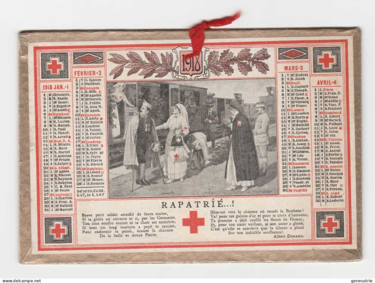 WWI Petit Calendrier 1918 "Société De Secours Aux Blessés Militaires" WW1 - Kleinformat : 1901-20
