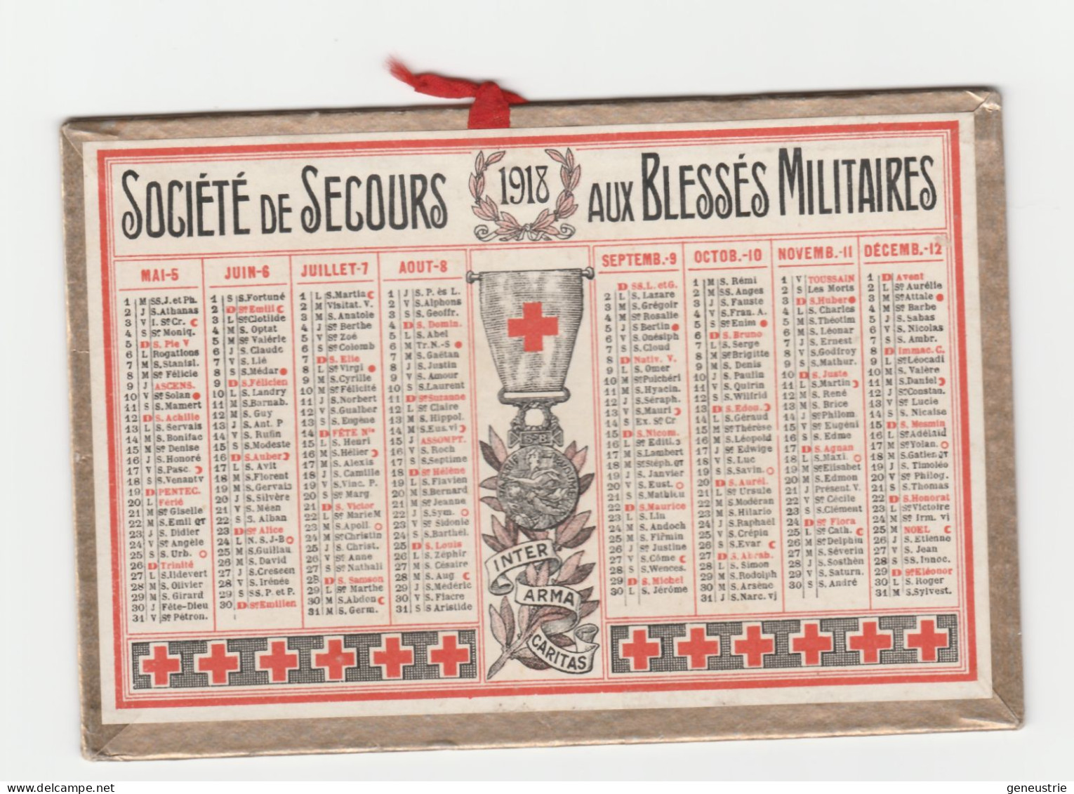 WWI Petit Calendrier 1918 "Société De Secours Aux Blessés Militaires" WW1 - Kleinformat : 1901-20