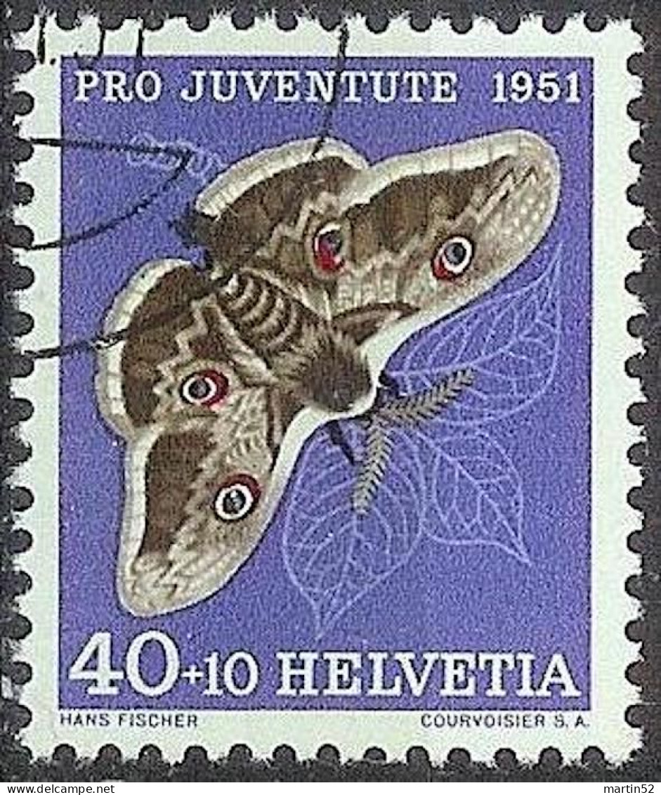 Schweiz Suisse Pro Juventute 1951: Saturnia Pyri Zu WI 142 Mi 565 Yv 516 Mit ET-Stempel CHAMBÉSY 1.XII.51 (Zu CHF 15.00) - Papillons
