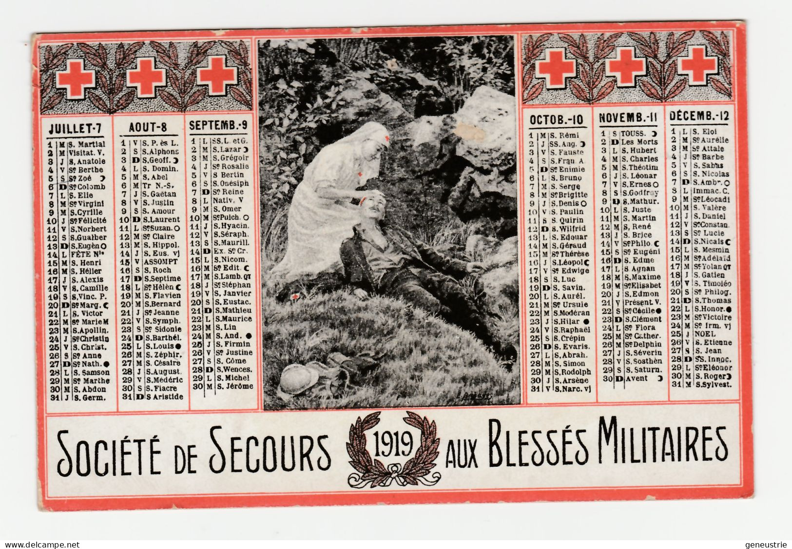 WWI Petit Calendrier 1919 "Société De Secours Aux Blessés Militaires" WW1 - Small : 1901-20