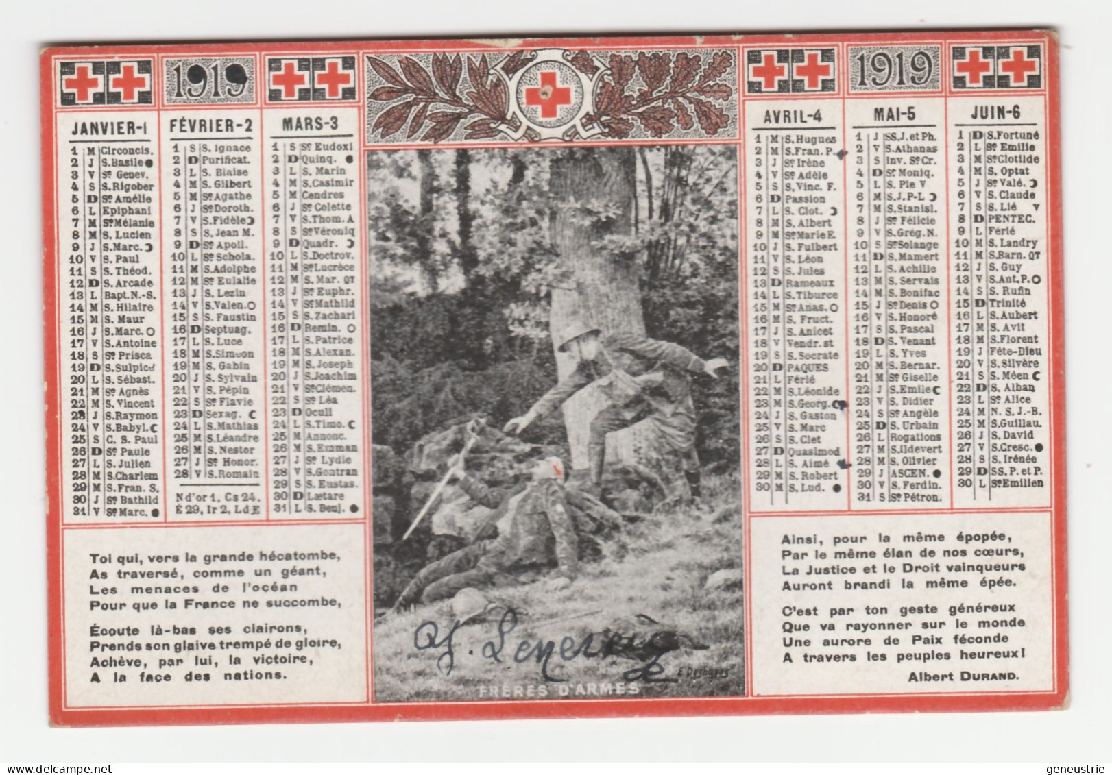 WWI Petit Calendrier 1919 "Société De Secours Aux Blessés Militaires" WW1 - Tamaño Pequeño : 1901-20