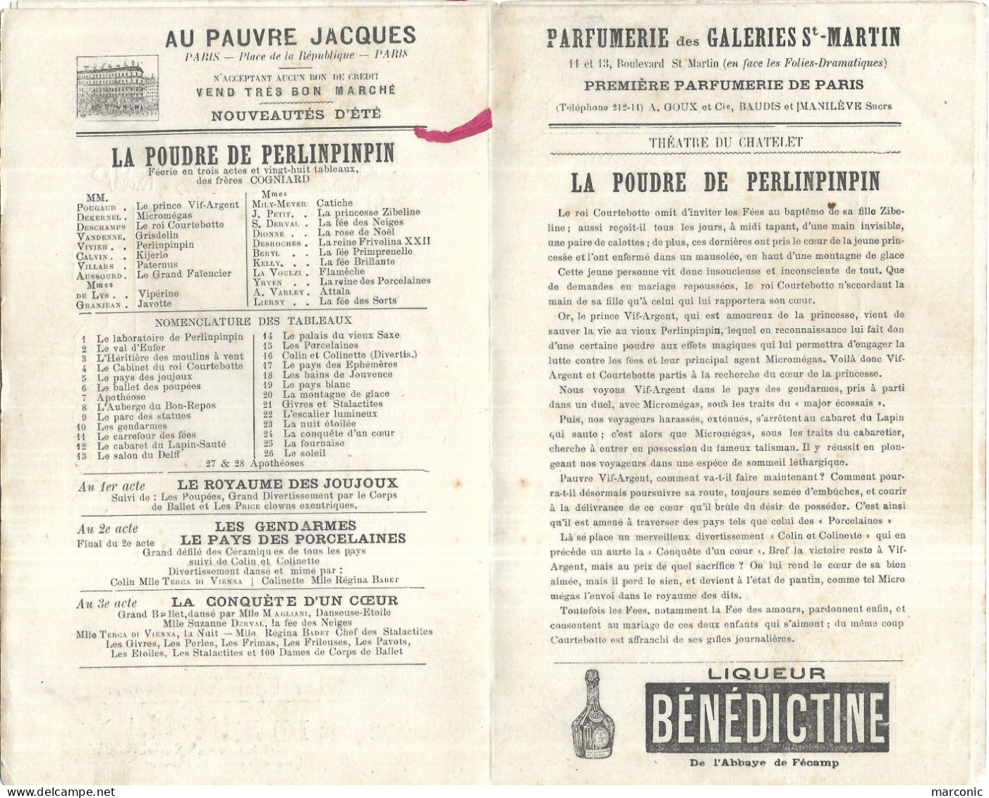 Programme THEATRE Du CHATELET - La Soirée - La Poudre De Perlinpinpin - Programs