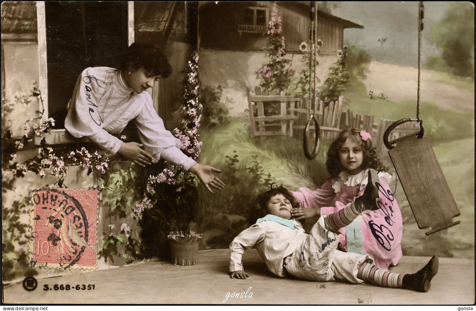 FEMME ET ENFANTS 1903 "Scène à La Ferme" En Fleurs - Scenes & Landscapes