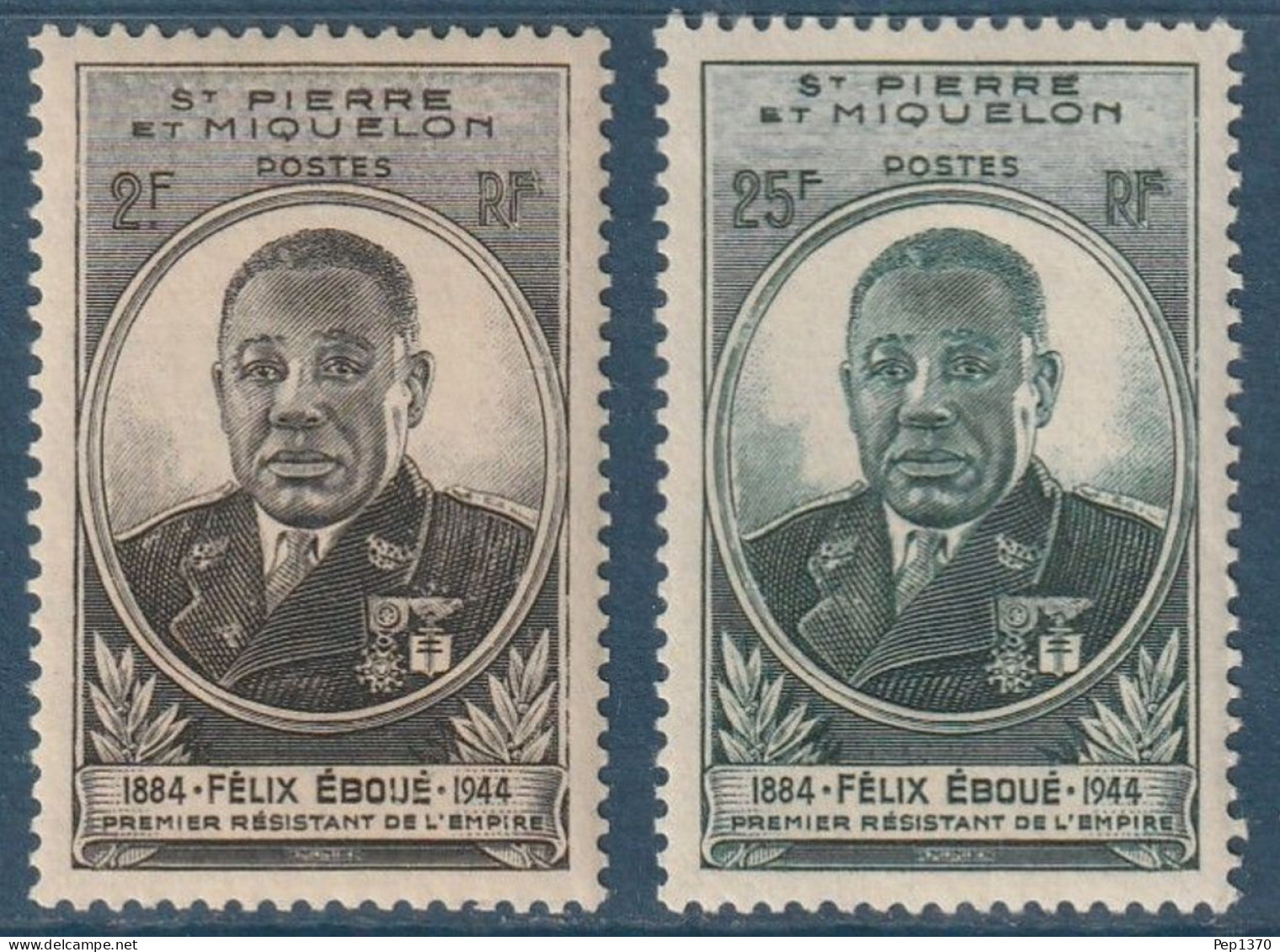 SAINT PIERRE ET MIQUELON 1945 - GENERAL EBOUÉ - YVERT 323/324* - Nuovi