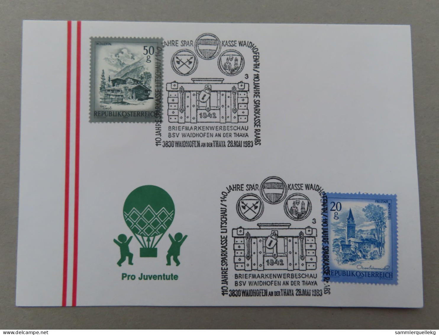 Österreich Pro Juventute - Mit Sonderstempel 28. Mai 1983 Waidhofen An Der Thaya, 110 Jahre Sparkasse (Nr.626) - Sonstige & Ohne Zuordnung