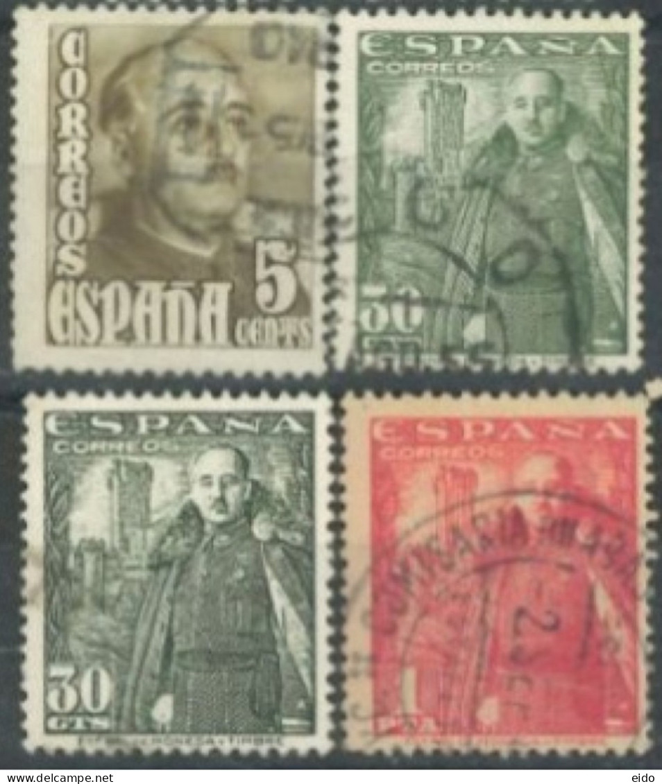 SPAIN, 1948/54, GERERAL FRANCO STAMPS SET OF 4, #  768,& 801/02, USED. - Gebruikt