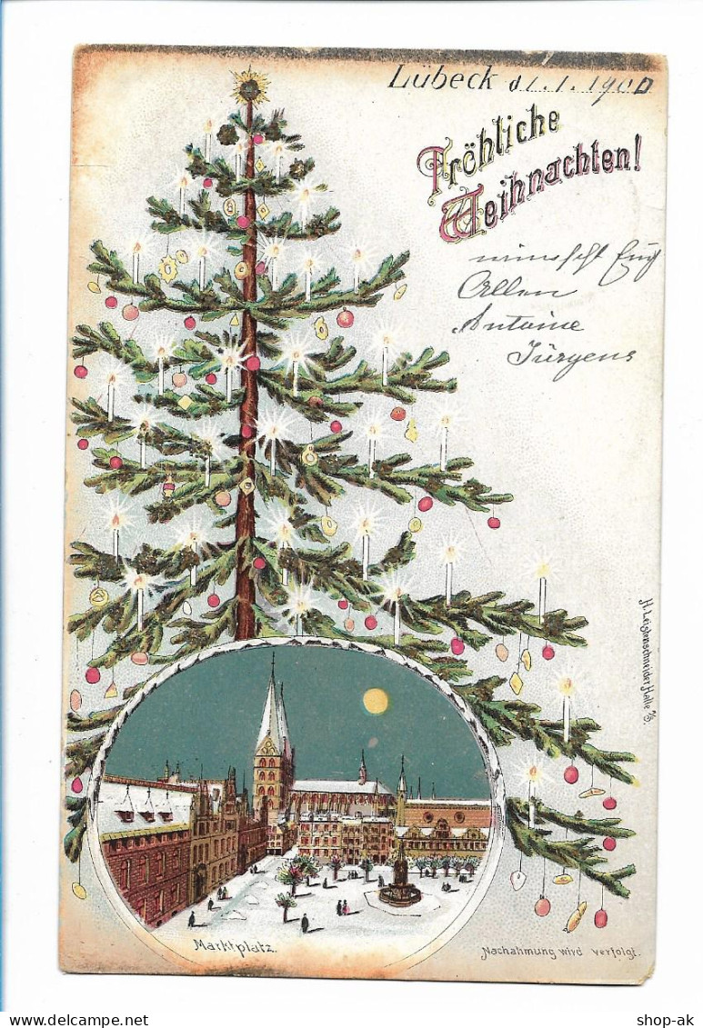 Y18518/  Lübeck Marktplatz  Weihnachten Litho Glimmer AK 19*00 - Lübeck-Travemuende