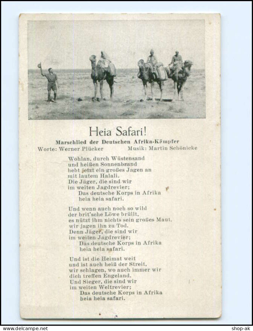 Y18358/ Heia Safari ! Marschlied Der Deutschen Afrika-Kämpfer  Lieder AK Ca.1940 - Guerre 1939-45