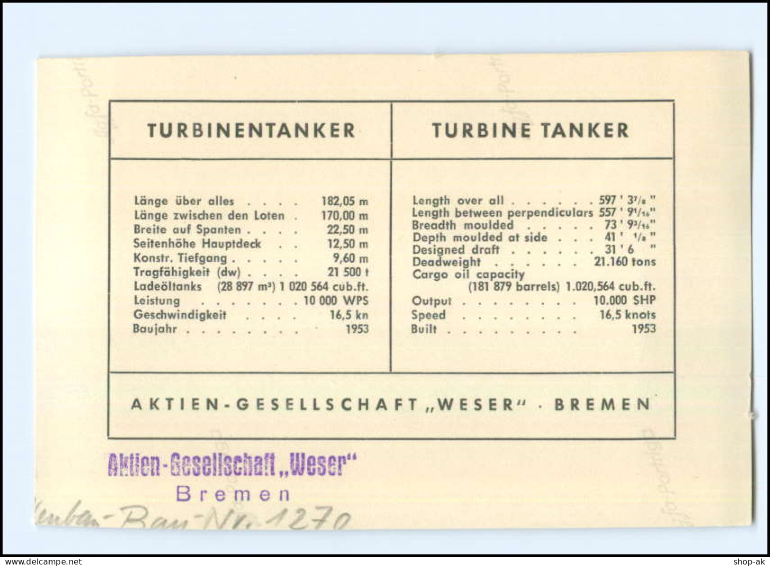 Y17844/ Turbinen-Tanker Olympic Cloud Foto AG Weser - Bremen  - Commercio