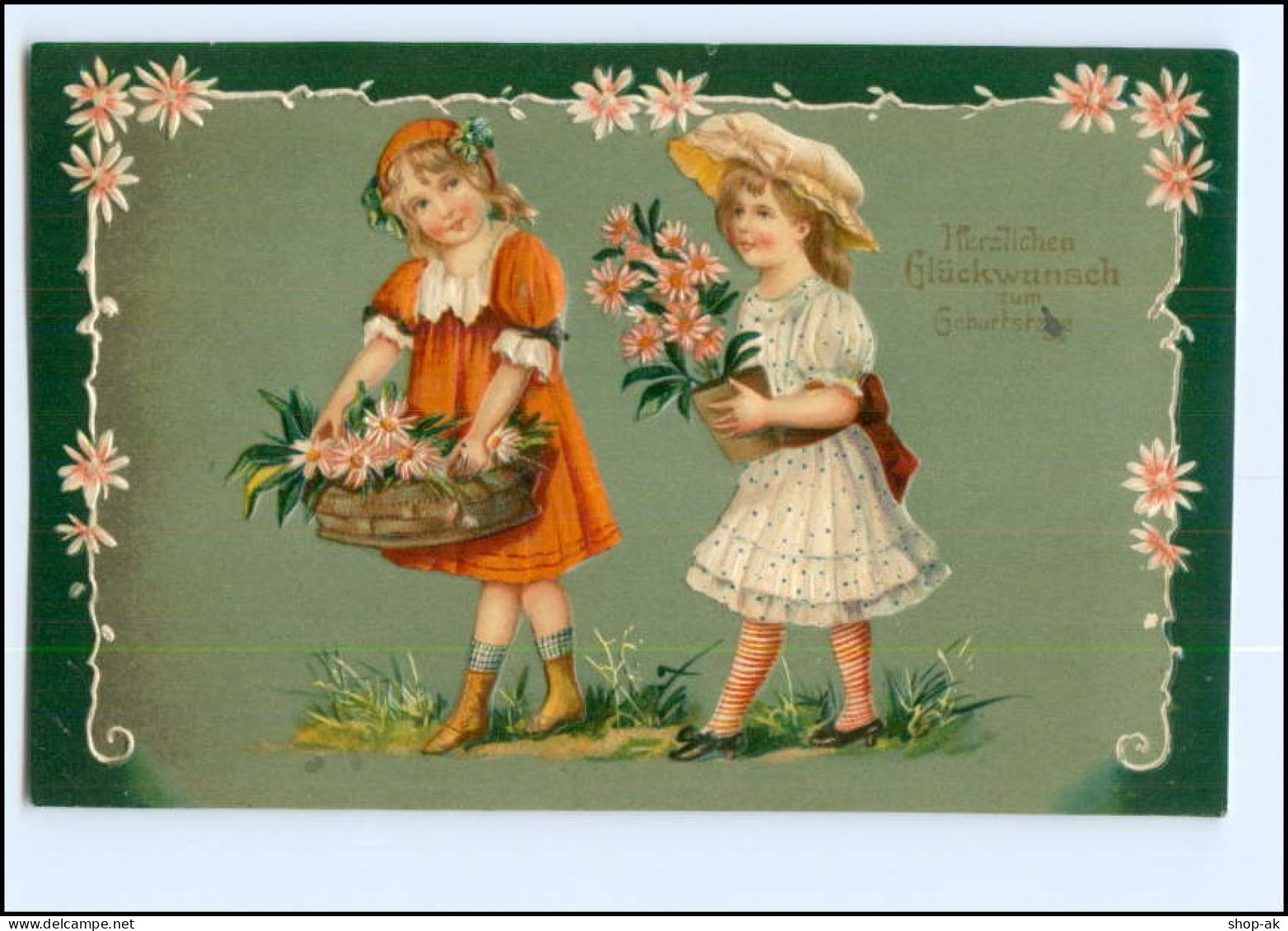 XX11351/ Geburtstag Mädchen Mit Blumen Litho Präge AK 1910 - Geburtstag